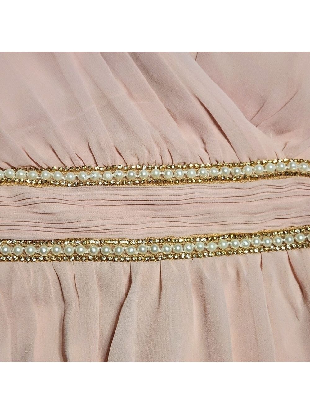 Ever Pretty Pink Chiffon Beaded Belt V Neck Maxi Dress Size 20 - Picture 7 of 13